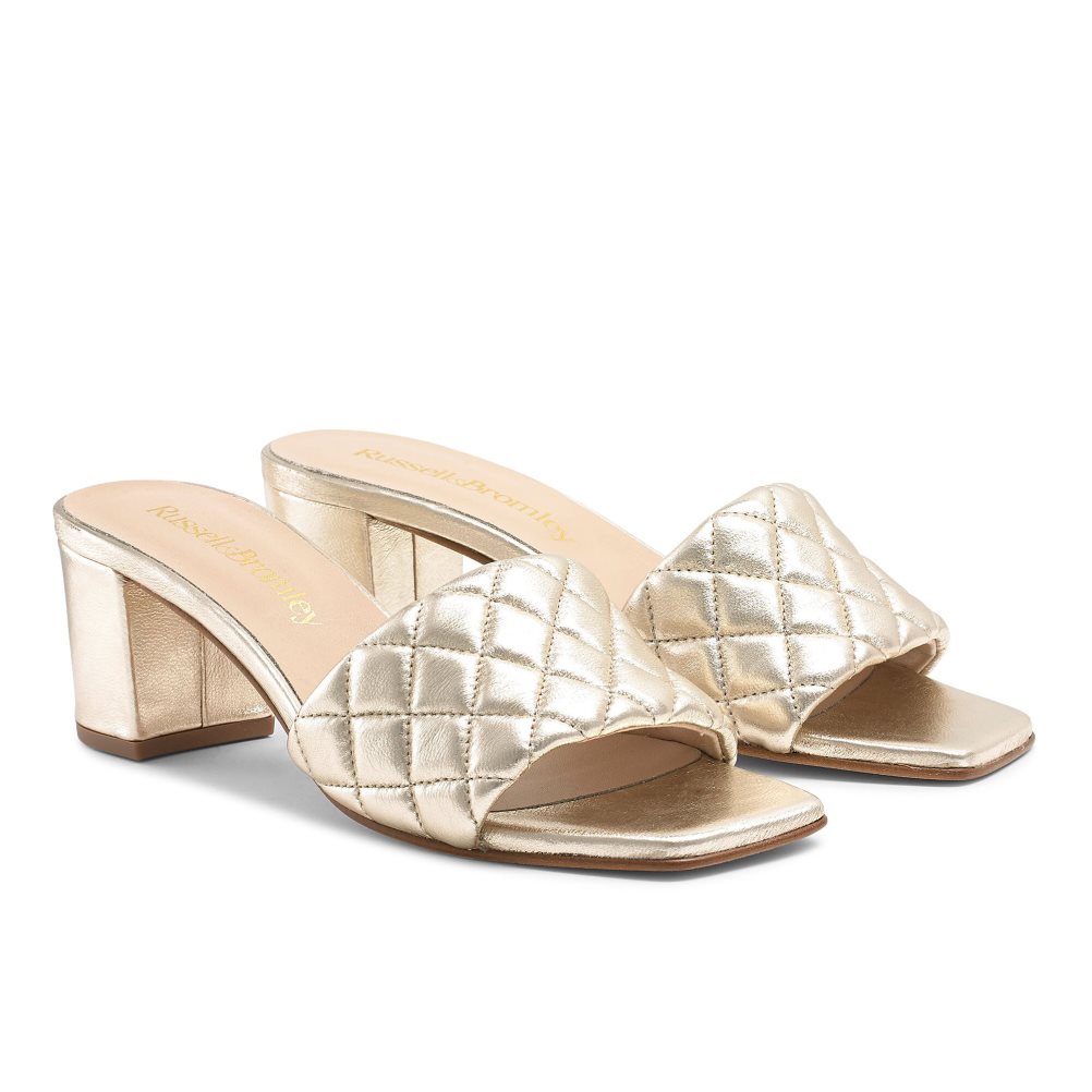 Russell & Bromley Quiltbloc Quilted Block Mules Skor Dam Guld | GQIBU-8263