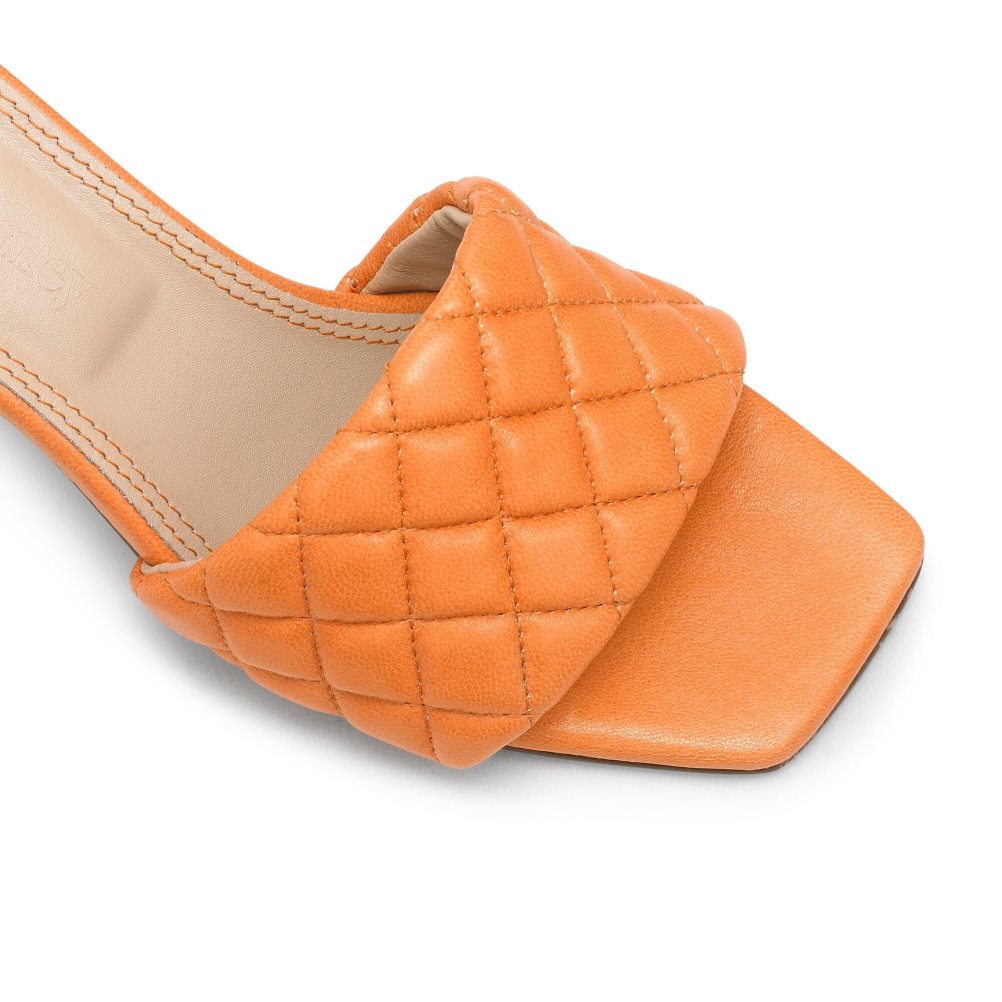 Russell & Bromley Quiltbloc Quilted Block Mules Skor Dam Orange | NRKHX-3569