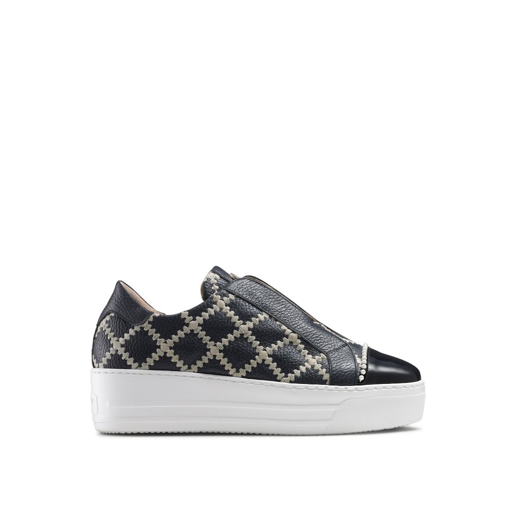 Russell & Bromley Seawalk Laceless Platform Skor Dam Svarta Marinblå | JBRUO-7496