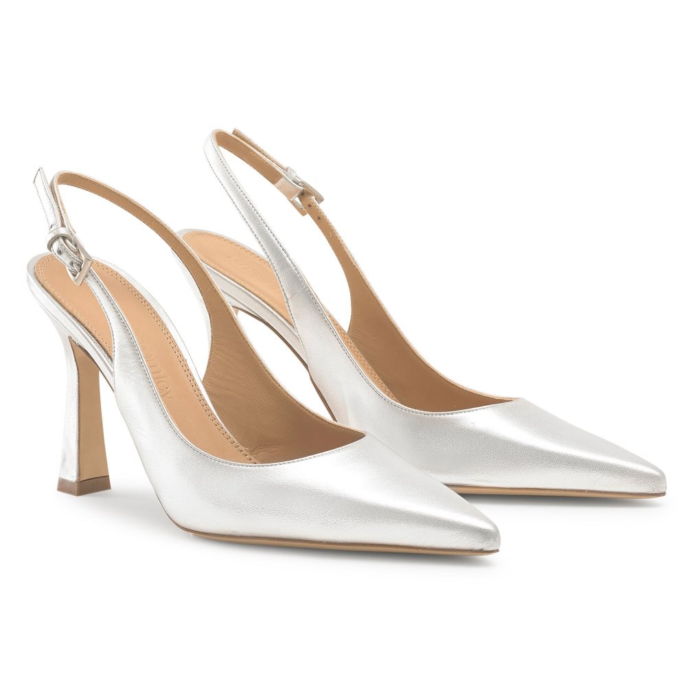 Russell & Bromley Slingback Point Pumps Dam Silver | KVNZA-2791