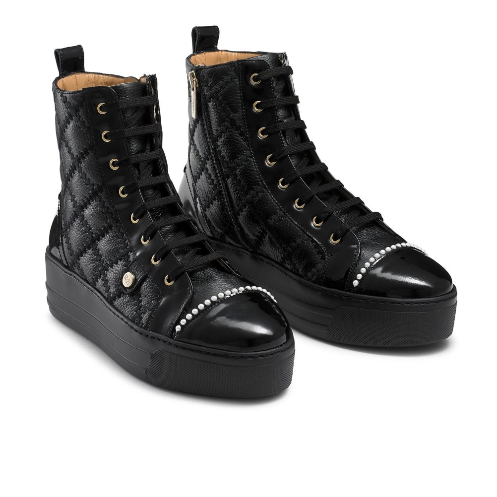 Russell & Bromley Stitch Top Quilted High Top Sneakers Dam Svarta | SCZQY-3479