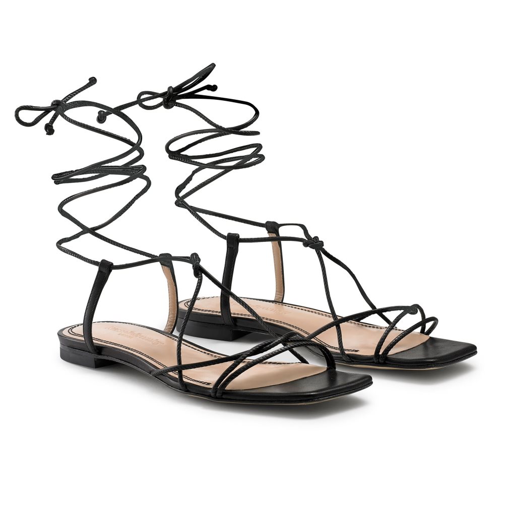 Russell & Bromley Wasabi Ankle Tie Platta Sandaler Dam Svarta | QGYOJ-7589