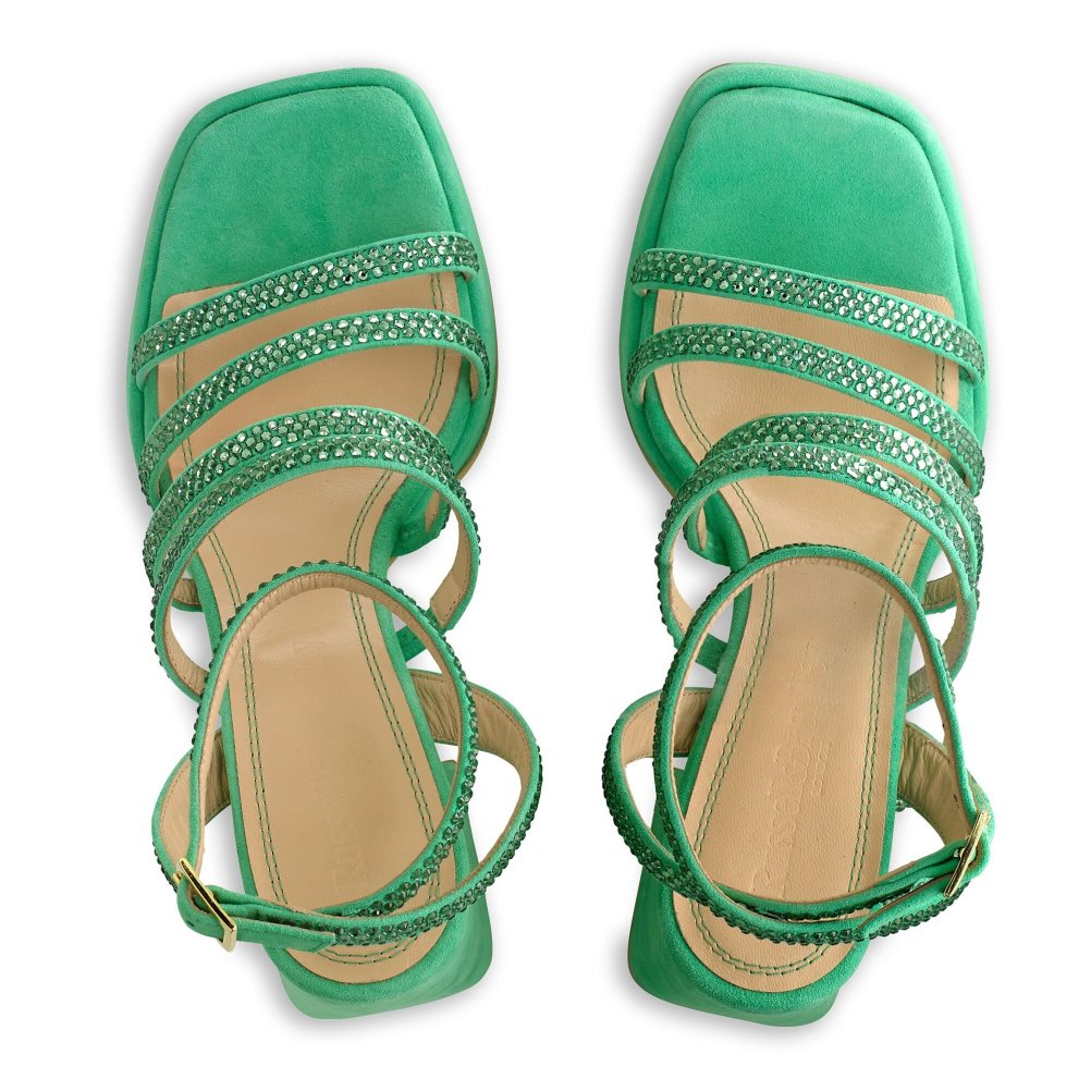 Russell & Bromley Yeahbaby+ Jewelled Snörade Sandaler Klack Dam Gröna | IOSVG-7589