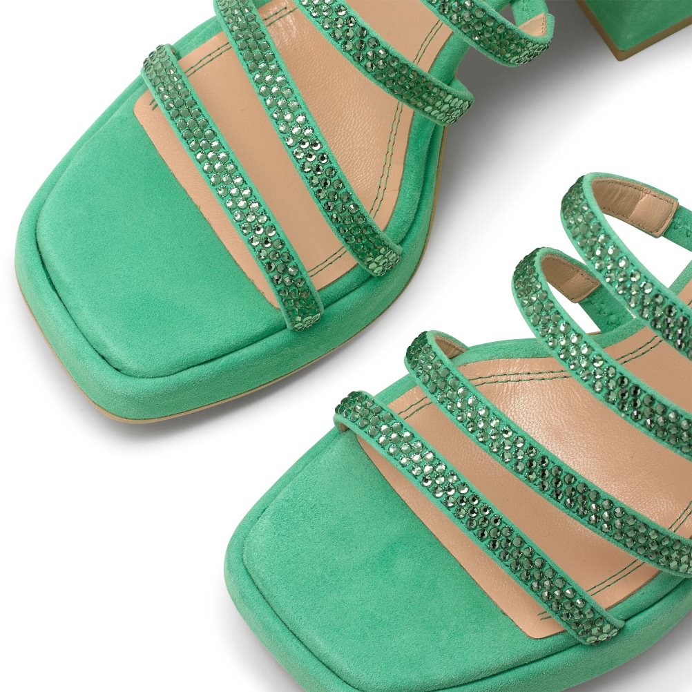 Russell & Bromley Yeahbaby+ Jewelled Snörade Sandaler Klack Dam Gröna | IOSVG-7589