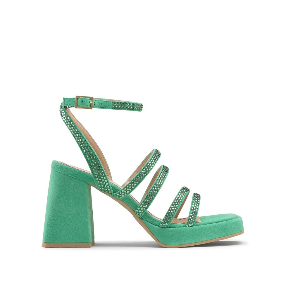 Russell & Bromley Yeahbaby+ Jewelled Snörade Sandaler Klack Dam Gröna | IOSVG-7589