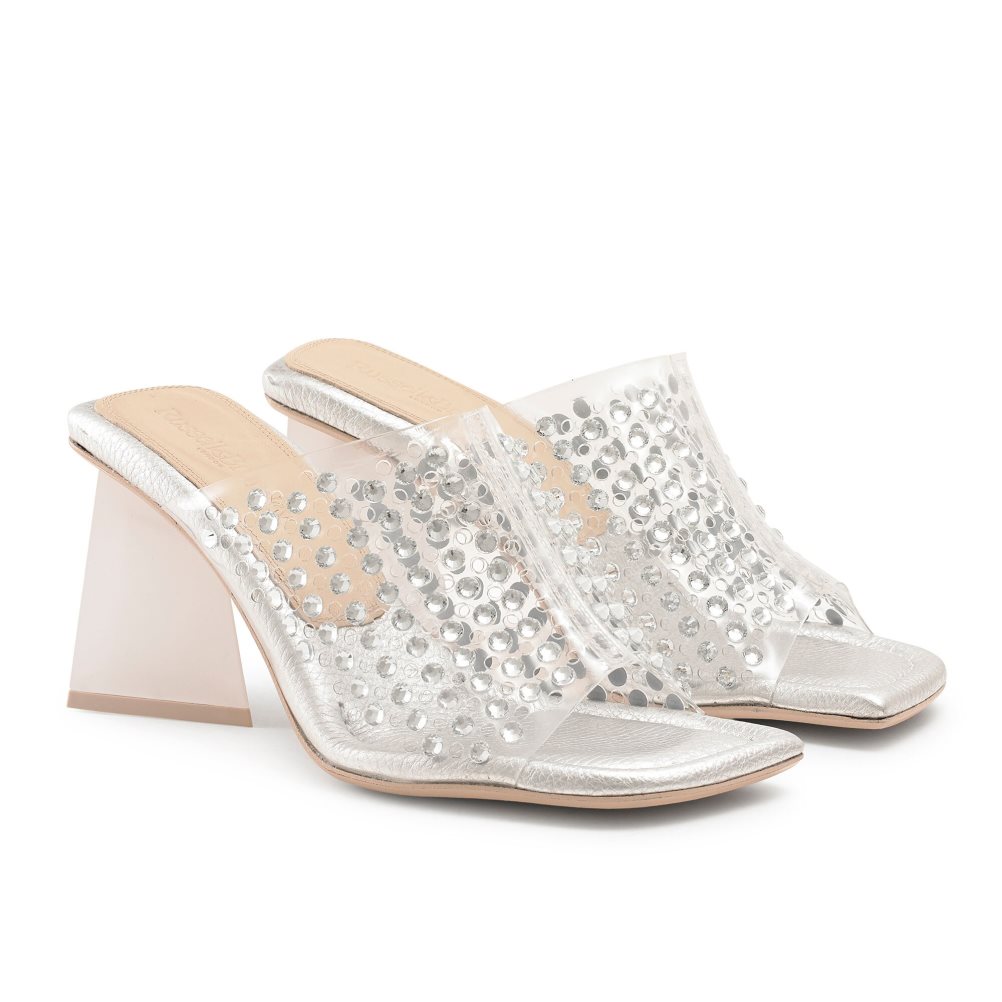 Russell & Bromley Zeus Perspex Mules Skor Dam Silver | ELUTN-3620