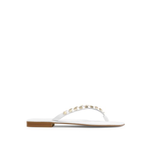 Russell & Bromley Cairo Stud Tå Post Platta Sandaler Dam Vita | FXONQ-4096