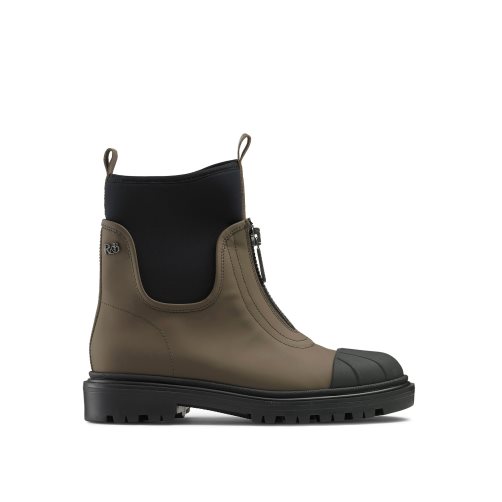 Russell & Bromley Rambler Dryleks Zip Front Stomper Ankelboots Dam Olivgröna Svarta | CWMHS-8069